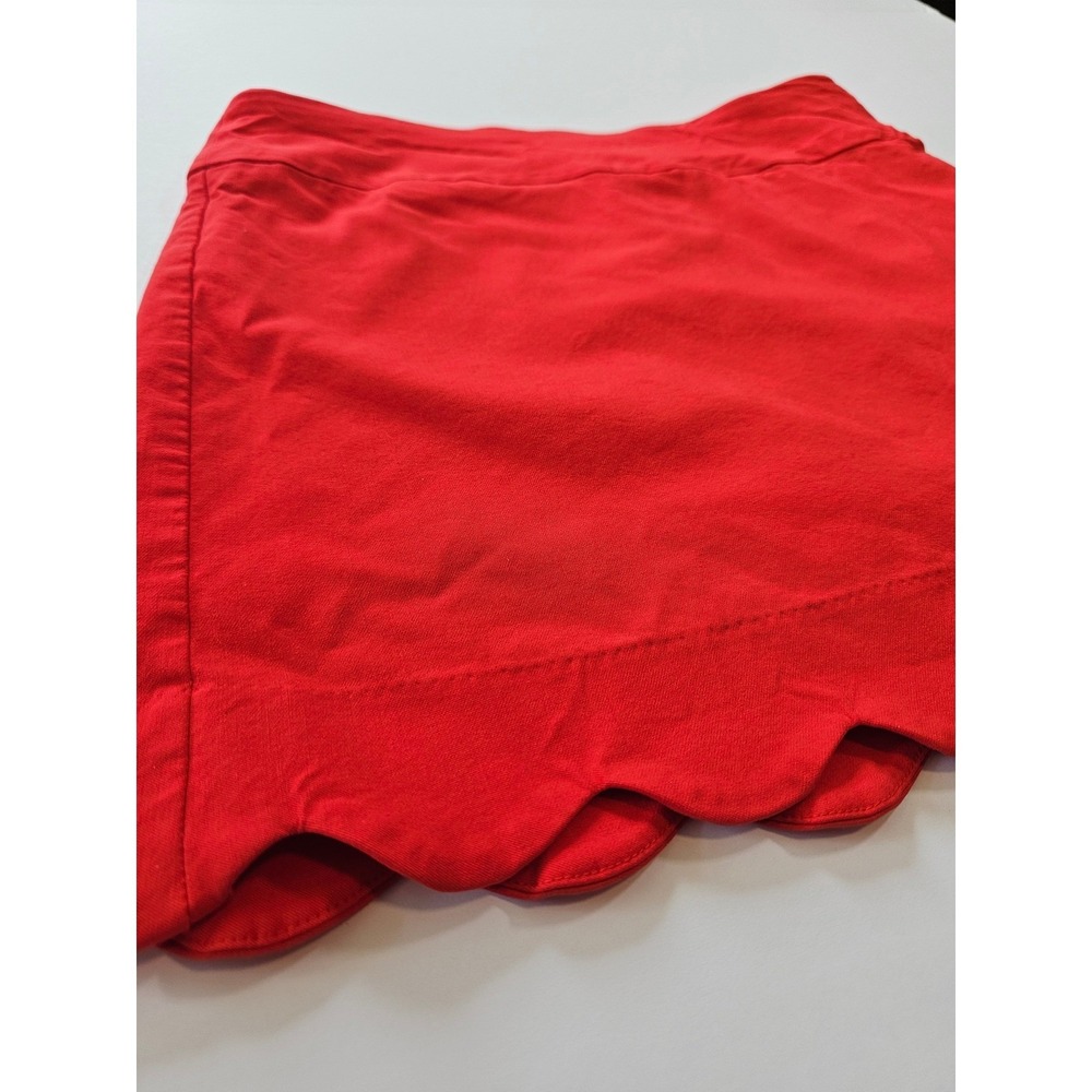 Scalloped Hem Skort 8 Coral Red A-Line Preppy Stretch Mini Skirt Hope & Harlow - Picture 2 of 7